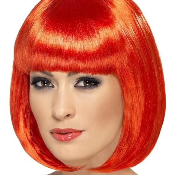 Includes Partyrama Wig, 12 inch, Red, Short Bob with Fringe - Picture 1 of 2